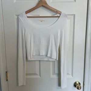 La Hearts Cream Long Sleeve Fitted Crop Blouse